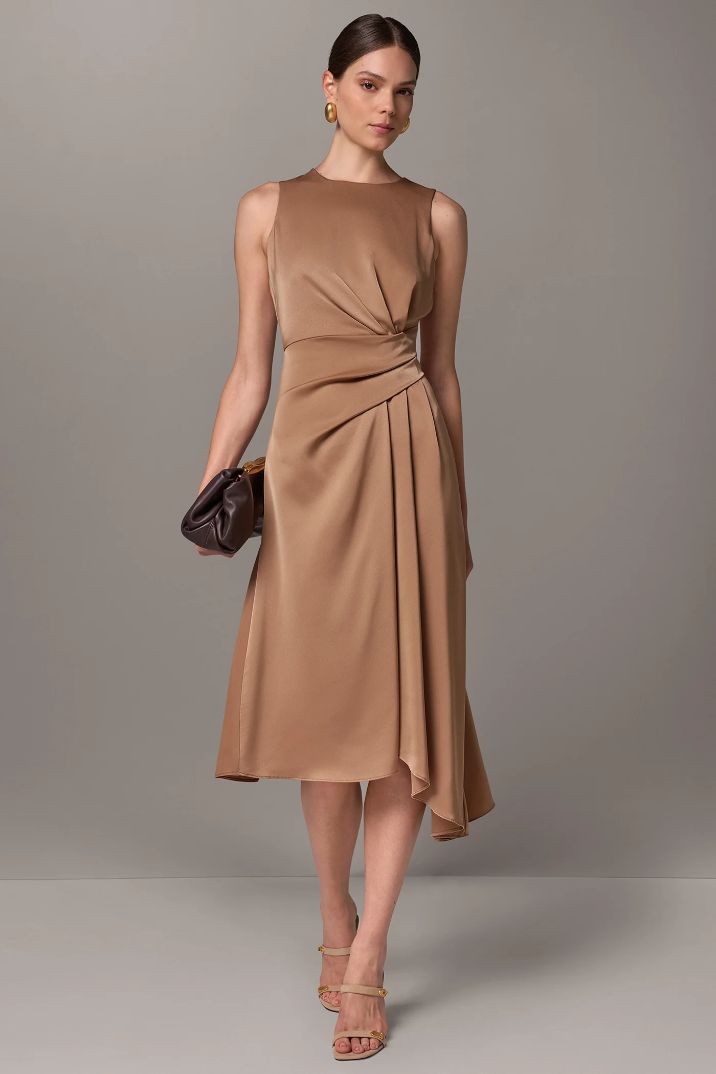 Silk Satin Wrap Midi Dress